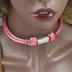 Pink Leather Choker Necklace