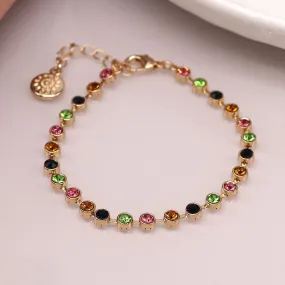 POM Golden crystal link bracelet in pink and green