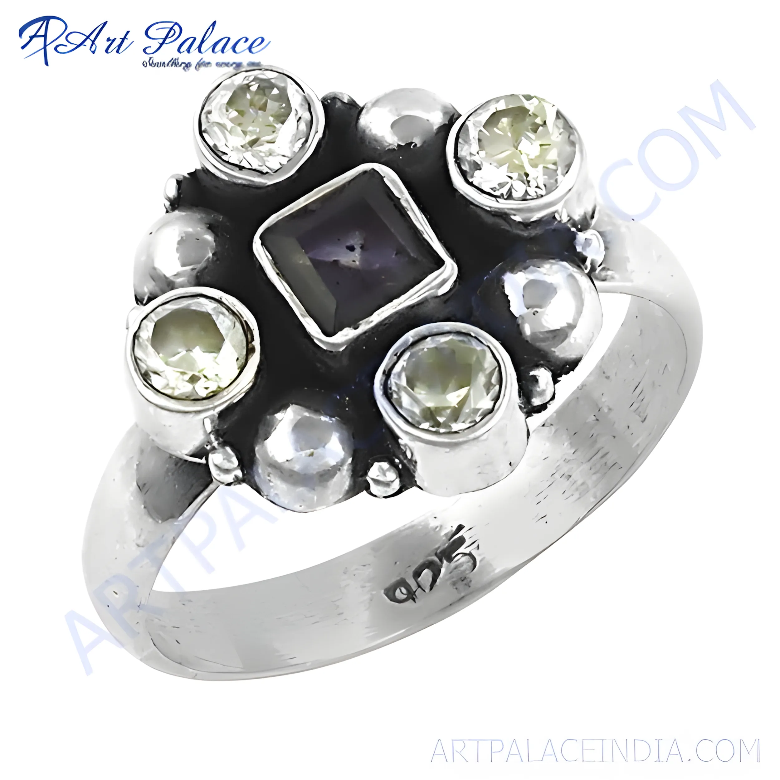 Popular Cubic Zirconia Iolite Gemstone Silver Ring - 925 Sterling Jewelry