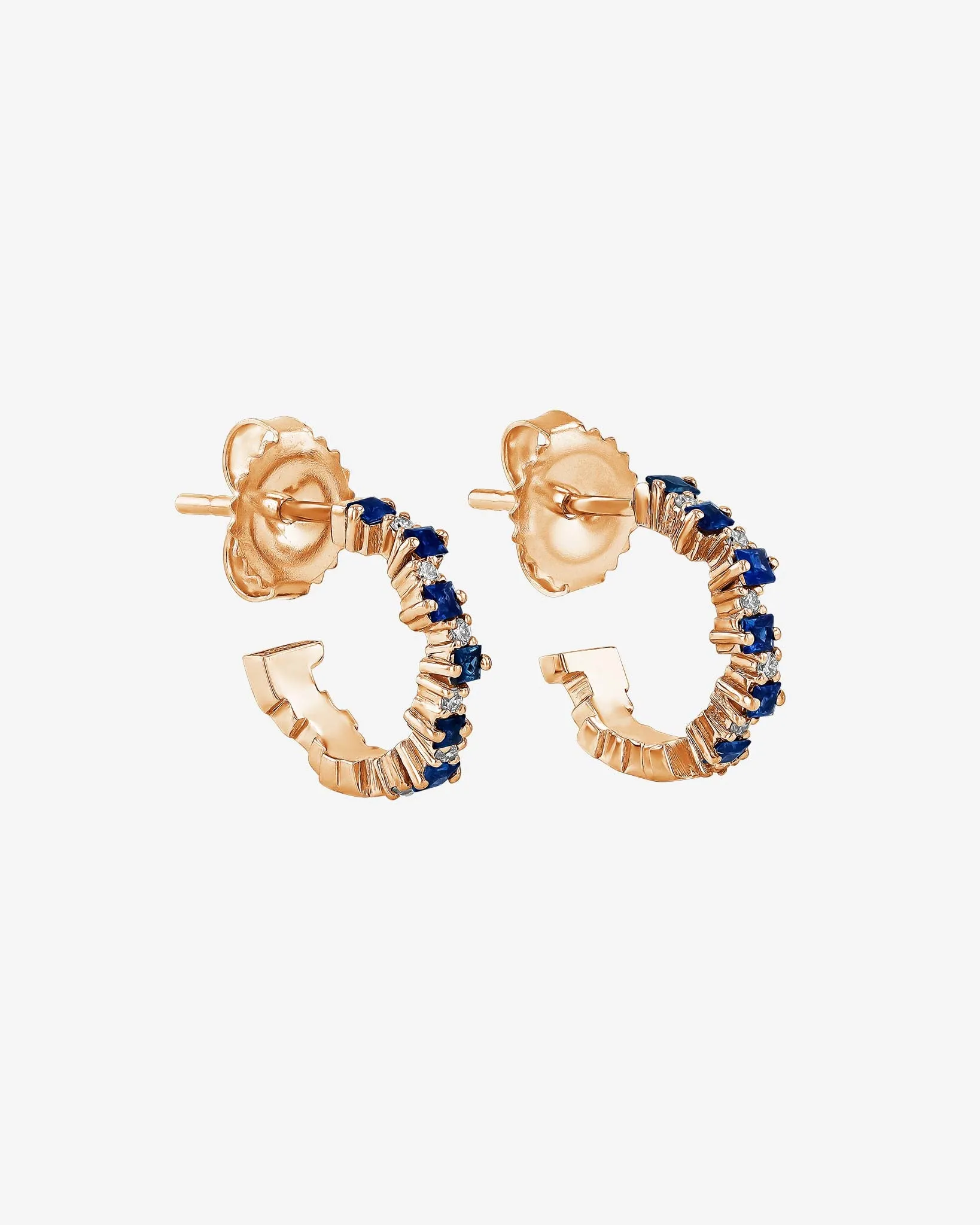 Princess Staggered Dark Blue Sapphire Mini Hoops