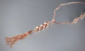 "Camellia" - Swarovski Pearl and Rose Gold Tassel Necklace