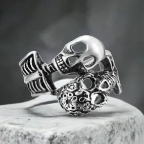 R126 Stainless Steel His And Her Skull Biker Ring