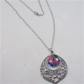 Rainbow Crystal  & Silver Pendant Necklace