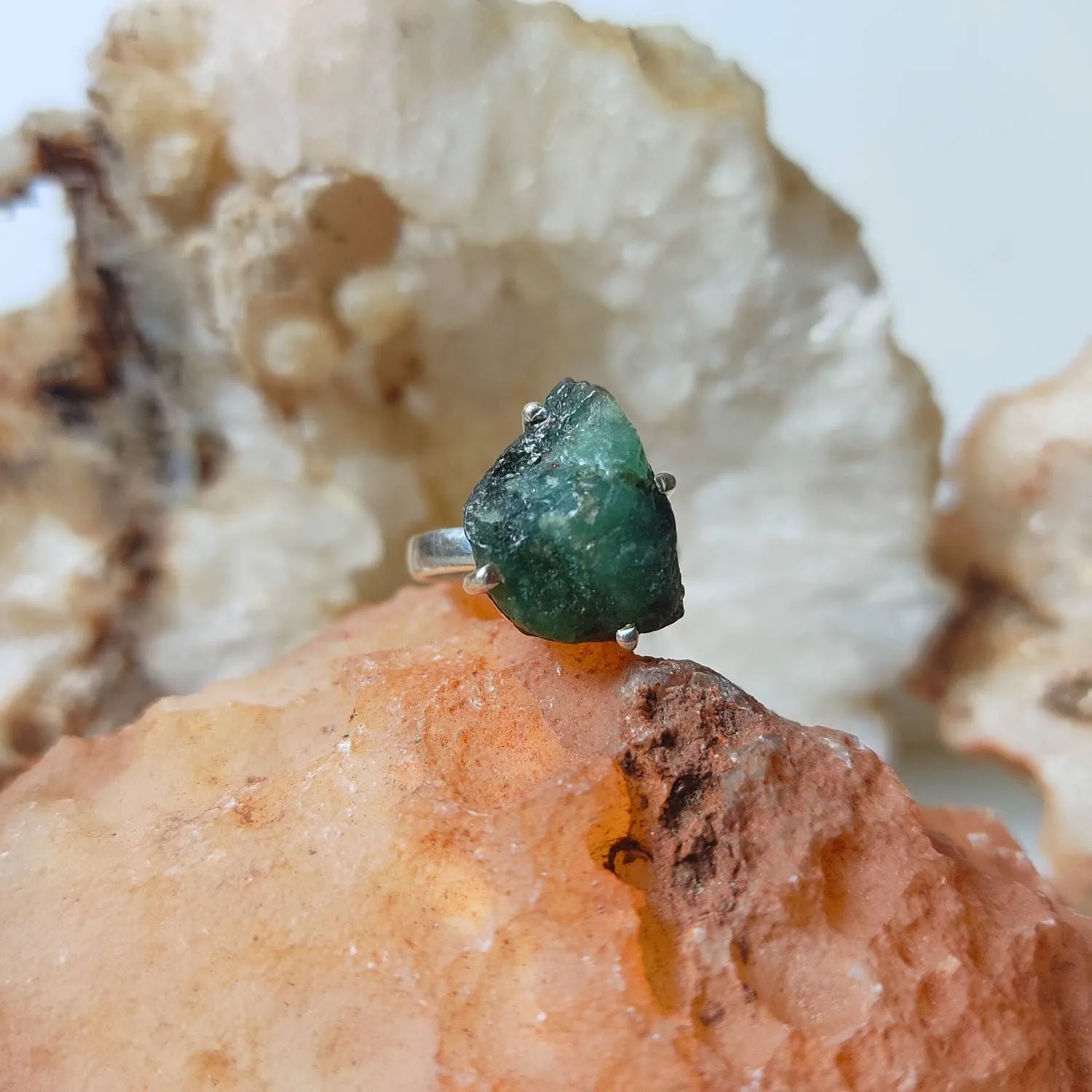 Raw Green Emerald Birthstone Ring