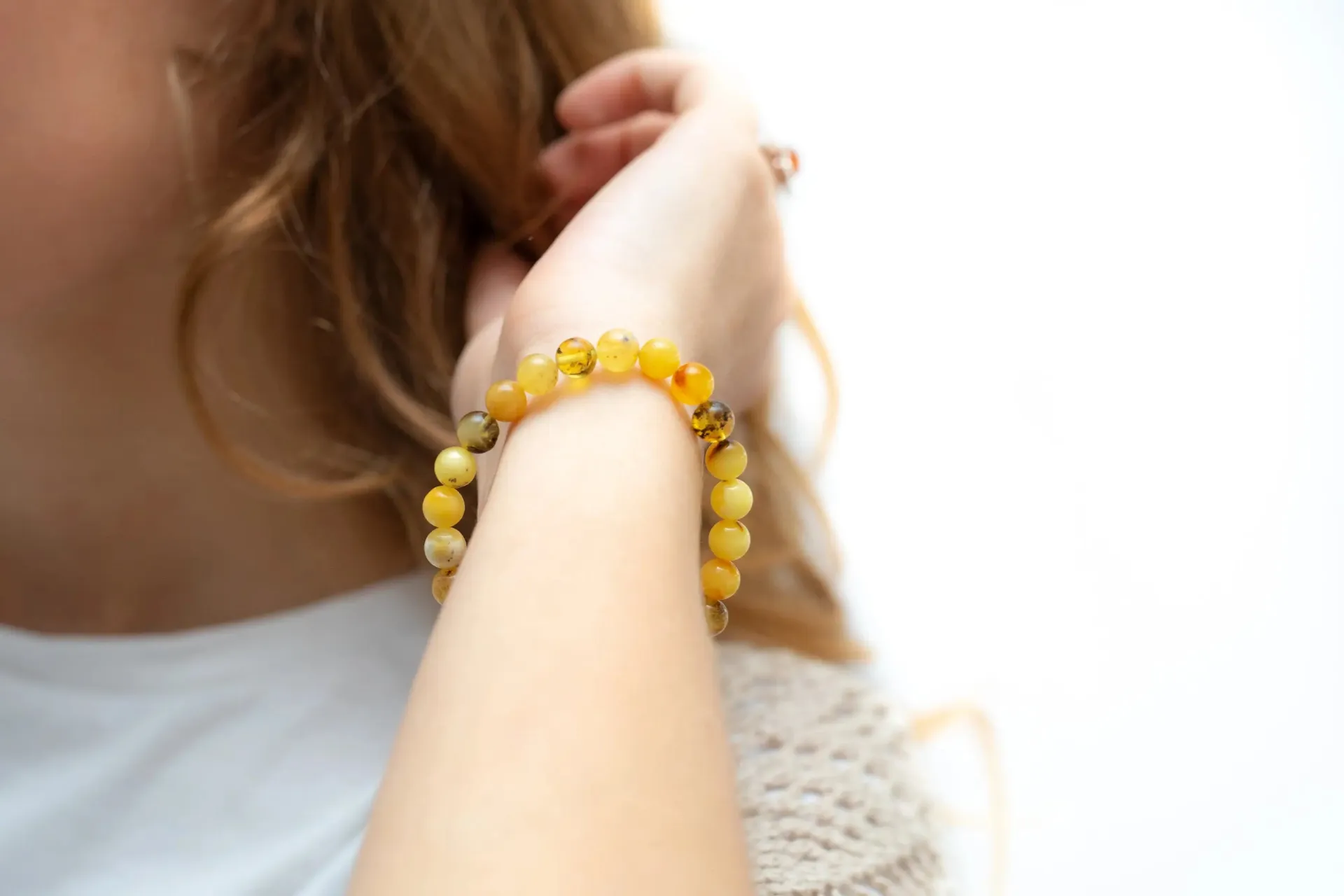 RAW Mixed Amber Sphere Bead Bracelet - Organic Yellow & Multicolour Beads