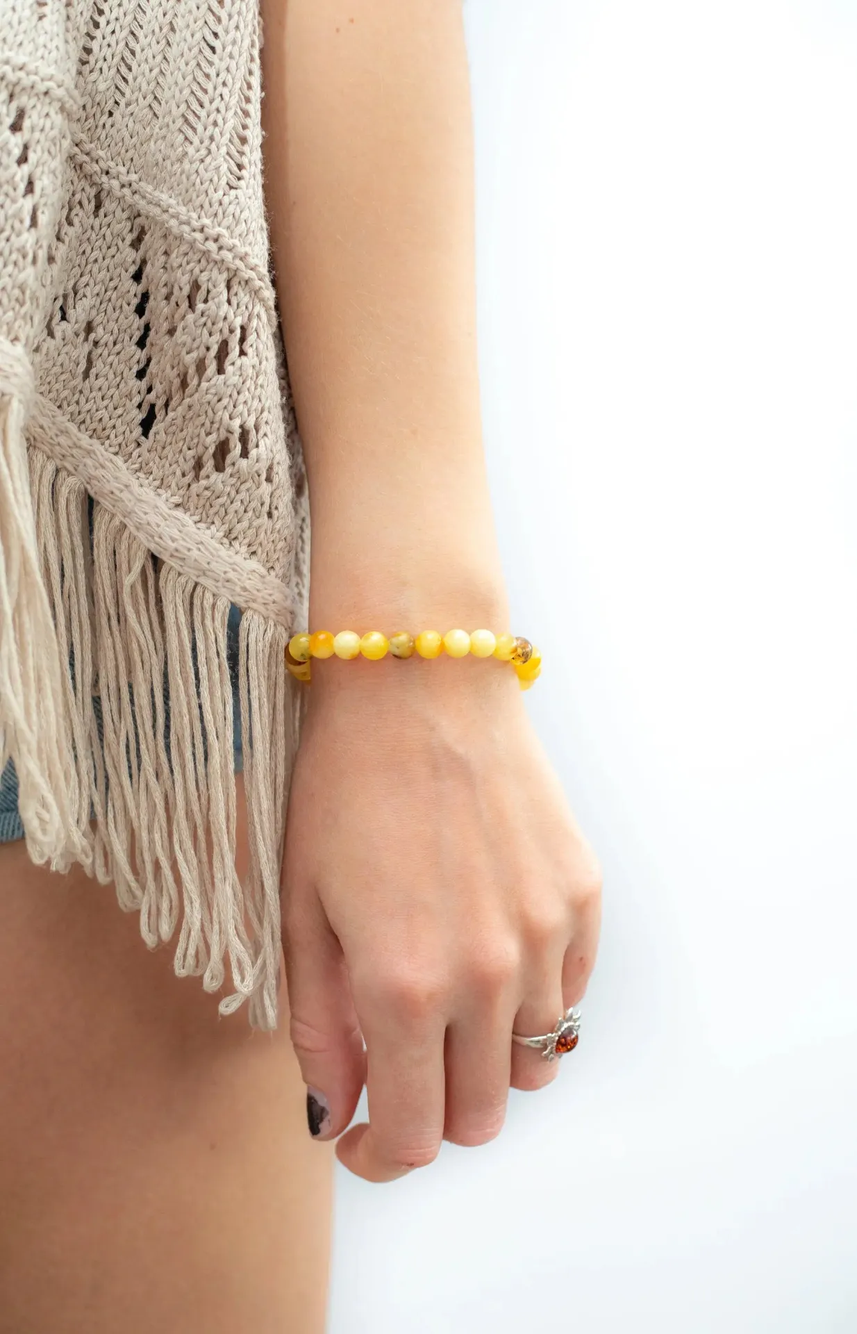 RAW Mixed Amber Sphere Bead Bracelet - Organic Yellow & Multicolour Beads