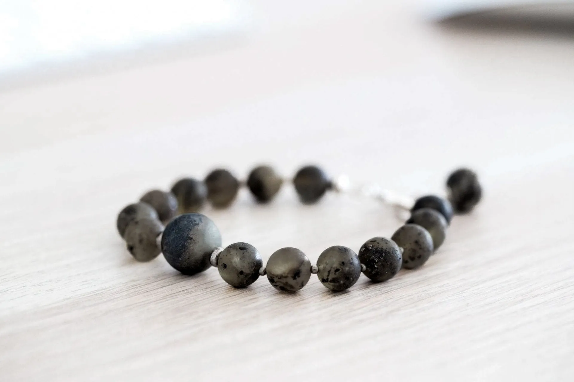 RAW Organic Boho Amber Bracelet - EarthAccent Bead Bracelet in Dark Grey Tones