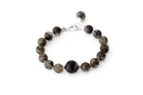 RAW Organic Boho Amber Bracelet - EarthAccent Bead Bracelet in Dark Grey Tones