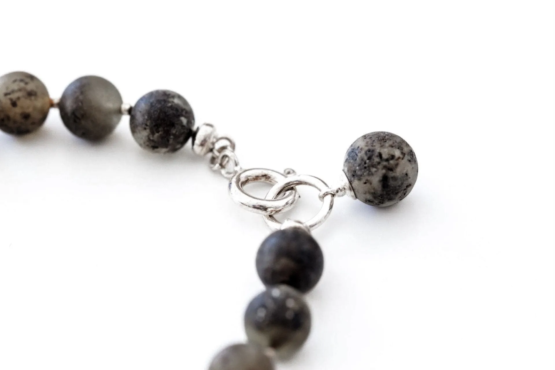 RAW Organic Boho Amber Bracelet - EarthAccent Bead Bracelet in Dark Grey Tones