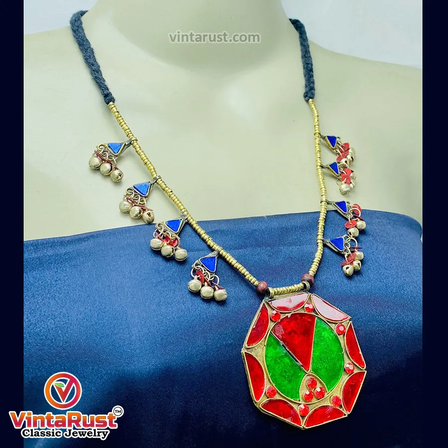 Red and Green Afghan Pendant Necklace