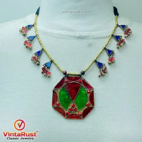 Red and Green Afghan Pendant Necklace