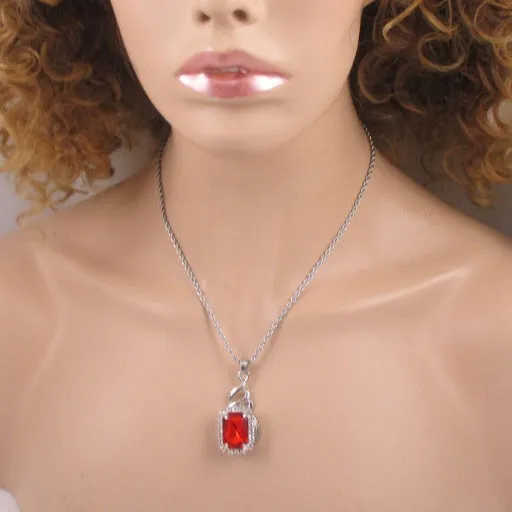 Red Crystal & Rhinestone Pendant Necklace