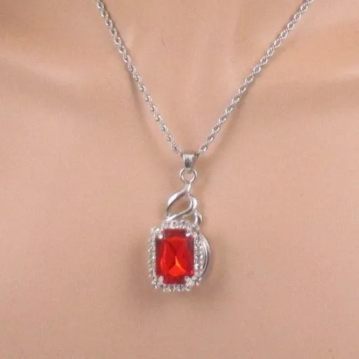 Red Crystal & Rhinestone Pendant Necklace