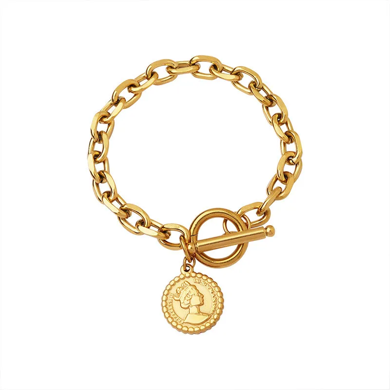 Regal Portrait Gold-Plated Titanium Steel Bracelet with OT Buckle