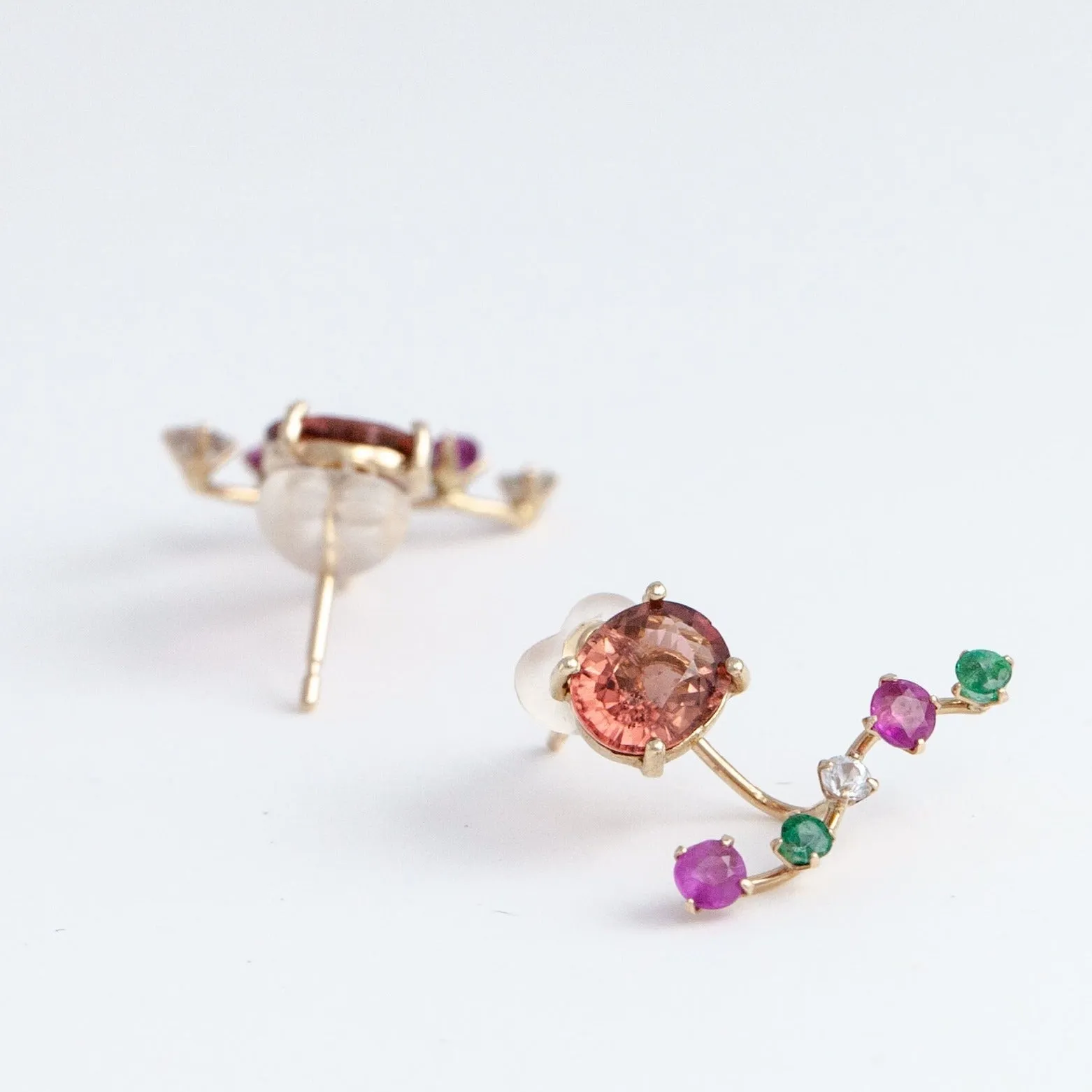 Rich Fairy pink tourmaline and mixed precious stones earrings