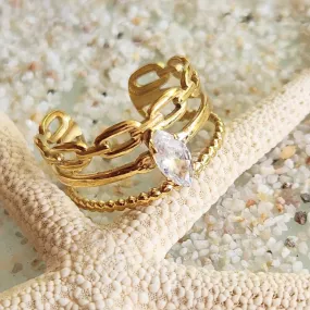 RING CHAIN  - ADJUSTABLE CUBIC ZIRCONIA WATERPROOF GOLD RING