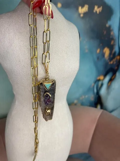 Robyn Rhodes Smokey Quartz with Chrysoprase Amethyst Citrine placed on top