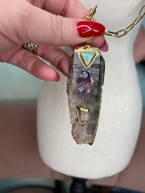 Robyn Rhodes Smokey Quartz with Chrysoprase Amethyst Citrine placed on top