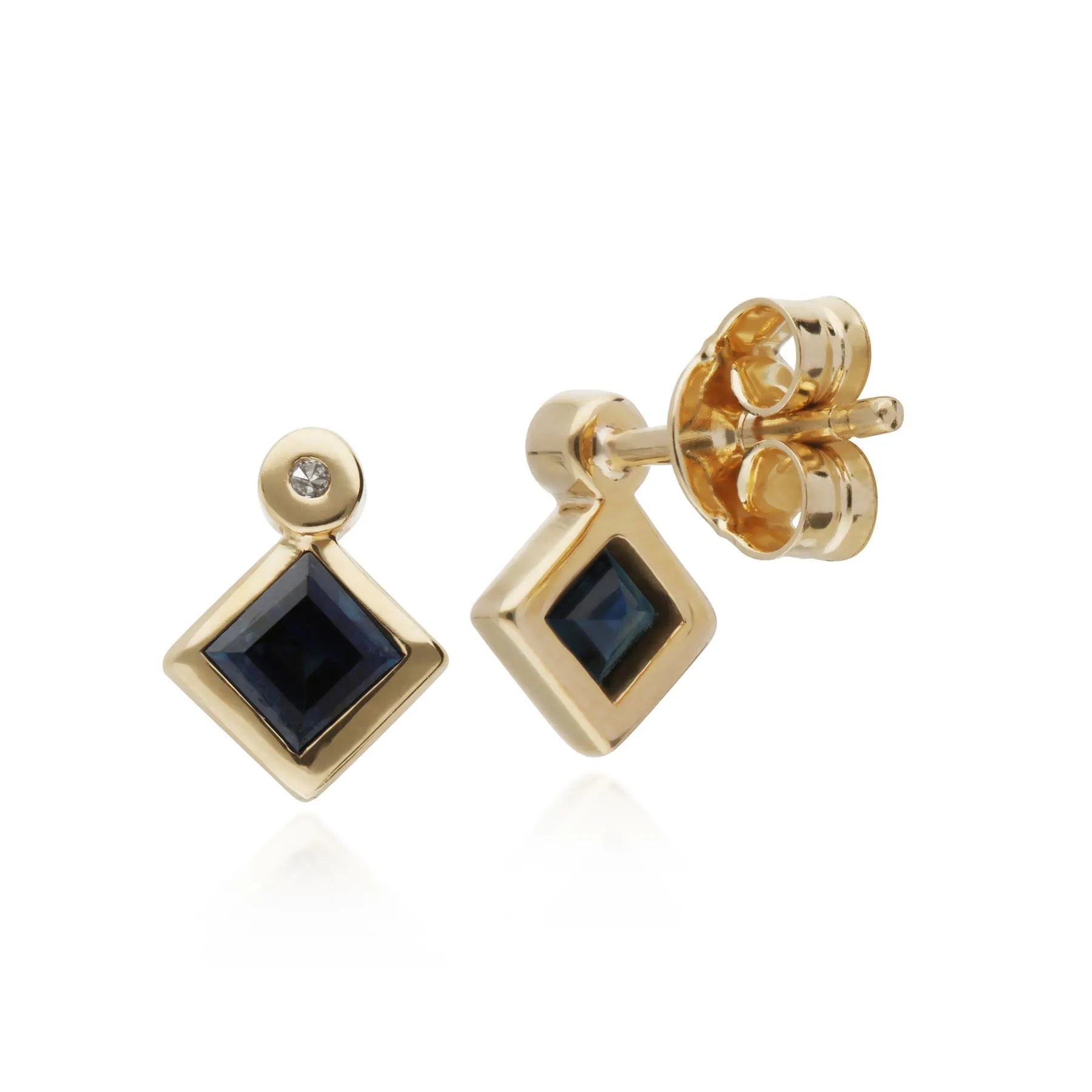 Saphir & Diamant Quadrat Ohrstecker in 9ct Gelb Gold