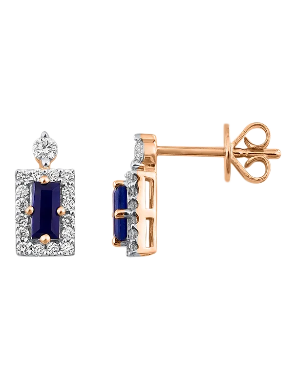 Sapphire Earrings - 10ct Yellow Gold Sapphire & Diamond Set Earrings - 784051