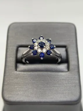 Sapphire Flower Diamond Ring 14K (Diamonds 0.22tcw/ Sapphires 0.61tcw)