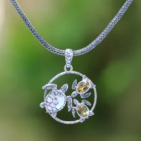 Sea Turtle Family Citrine Sea Turtle Pendant Necklace from Bali