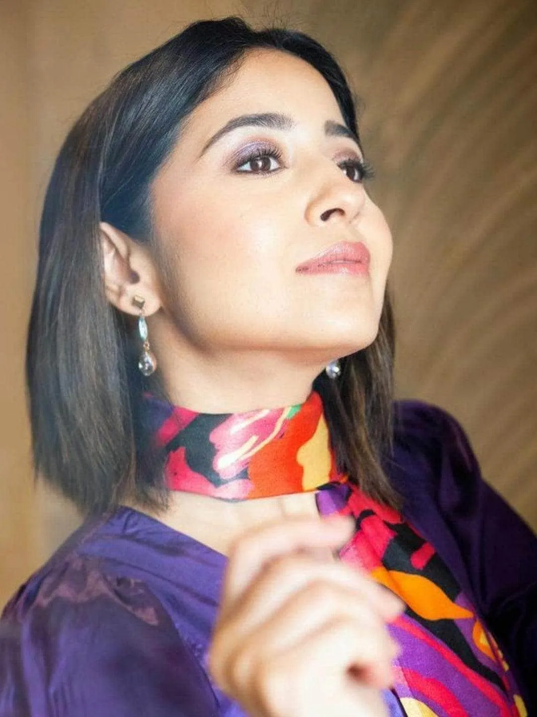 Shweta Tripathi Sharma In Geometric 3Tiered Drop Earrings Blue