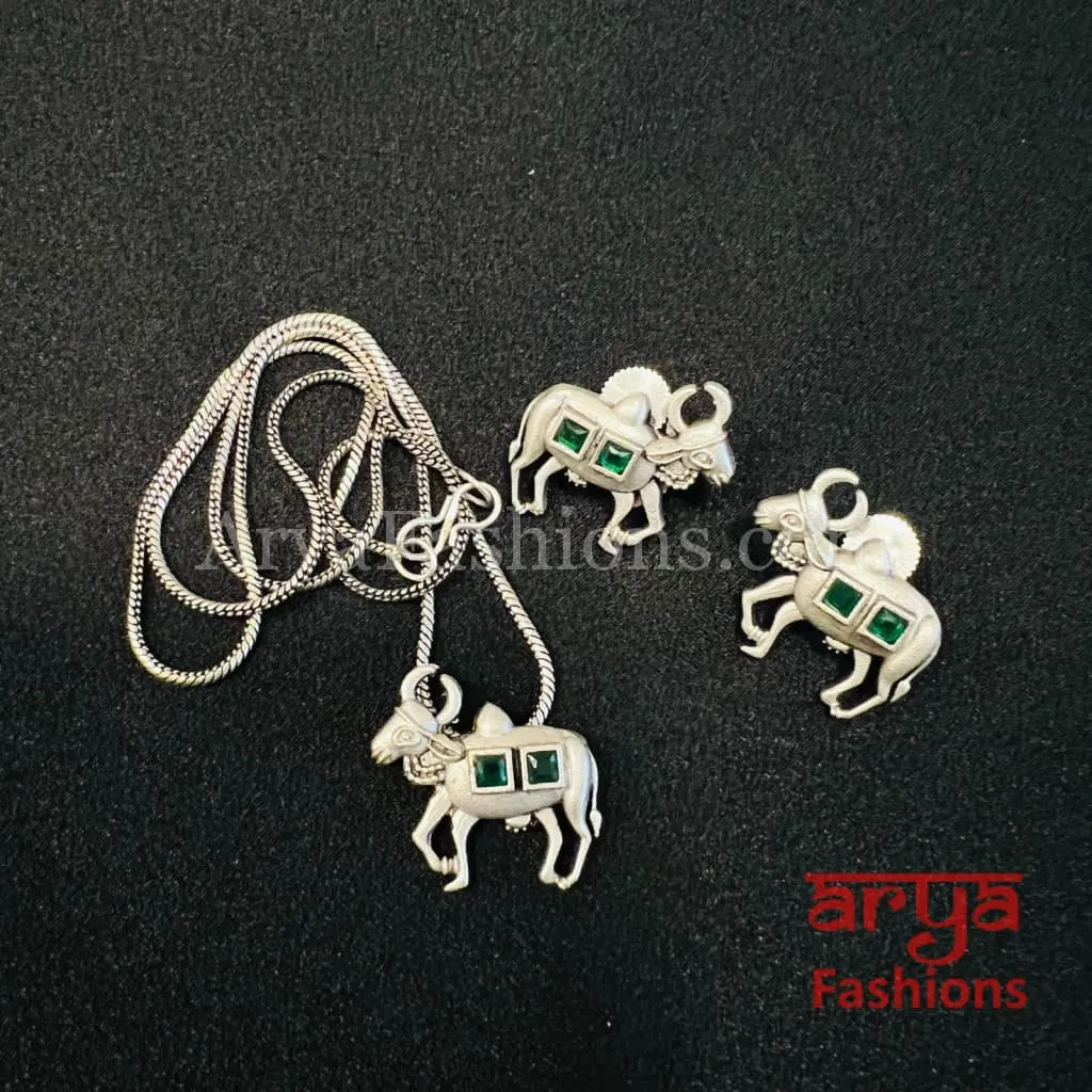 Silver Cow theme Pendant Statement Necklace