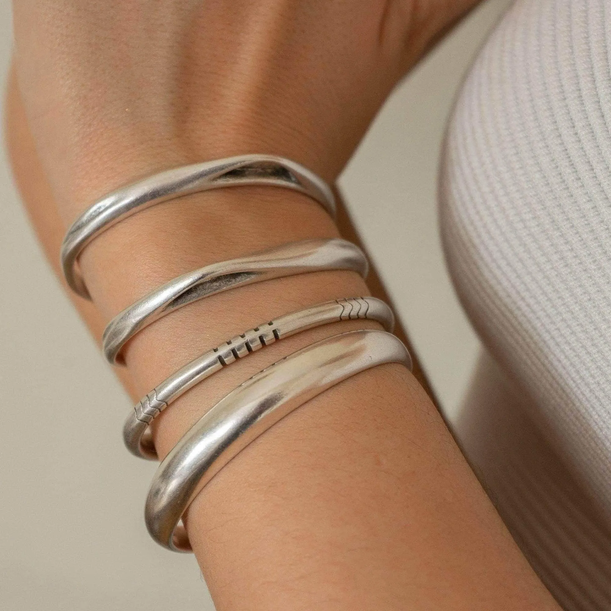 Silver Cuff Bracelet - Bold Organic Stacking Boho Minimalist Statement for Women