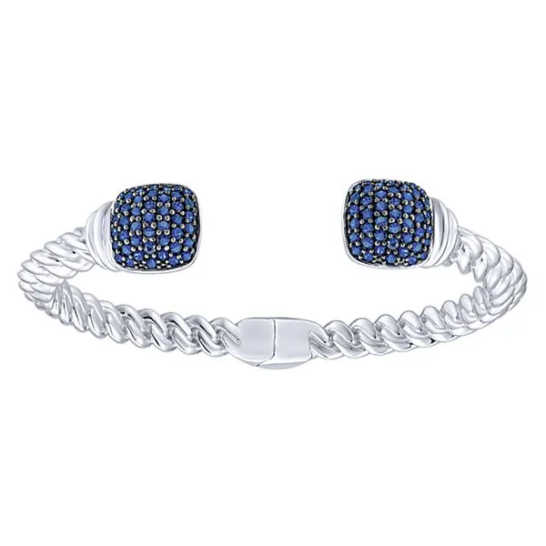 Silver Hinged Cuff Sapphire Bangle