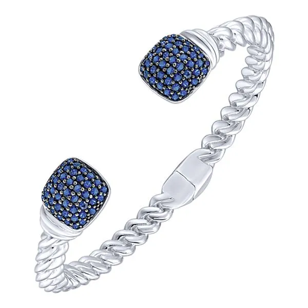 Silver Hinged Cuff Sapphire Bangle