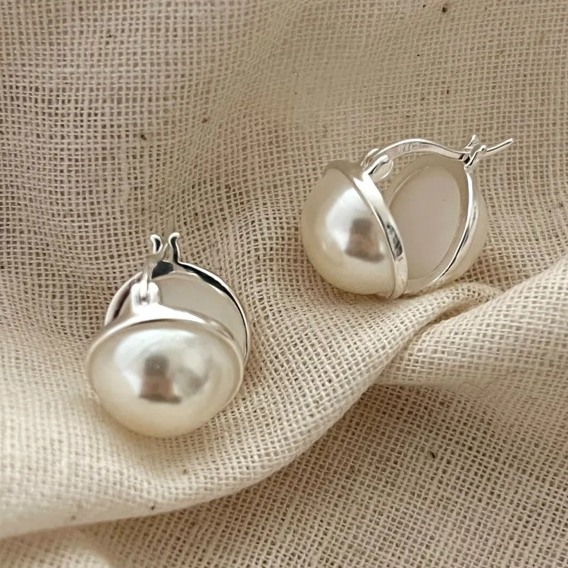 Simple Style Round Sterling Silver Plating Inlay Pearl Earrings