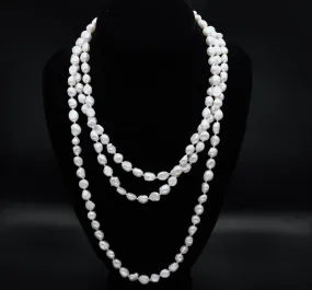 Single Strand Rope Necklace of Semi-Baroque Cultured Pearls - 63"