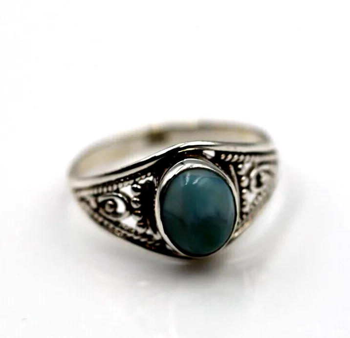 Size Q Genuine Sterling Silver 925 Filigree Oval Larimar Ring