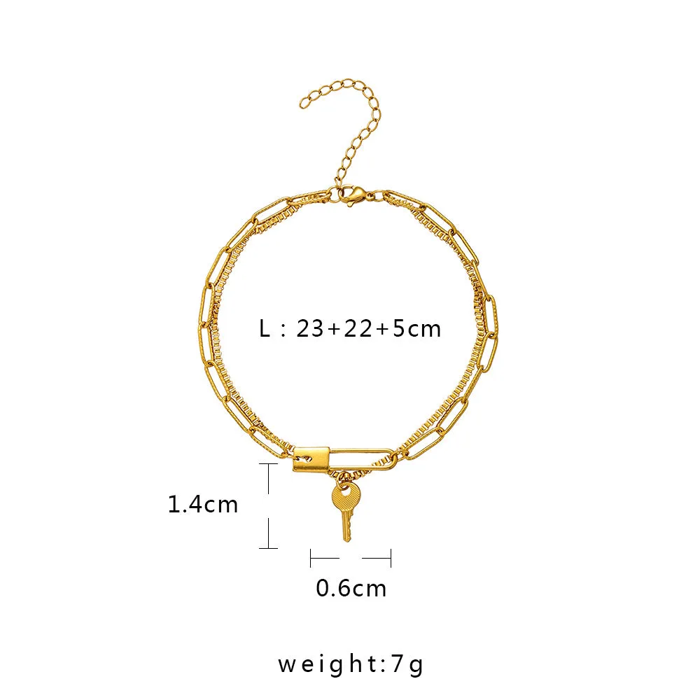 Stainless Steel Double Key Pin Lock Anklet