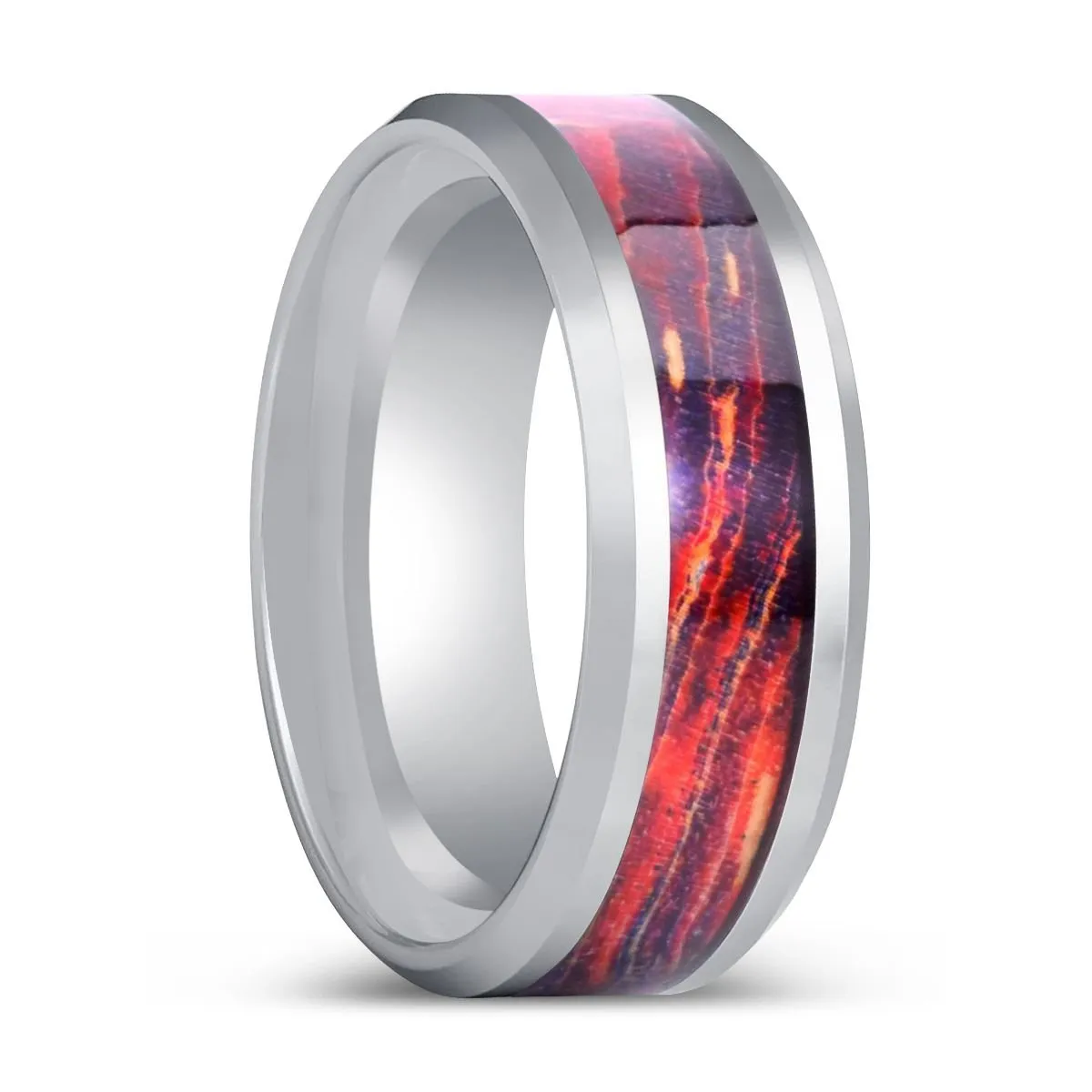 STARLIGHTIA | Silver Tungsten Ring, Galaxy Wood Inlay Ring, Silver Edges