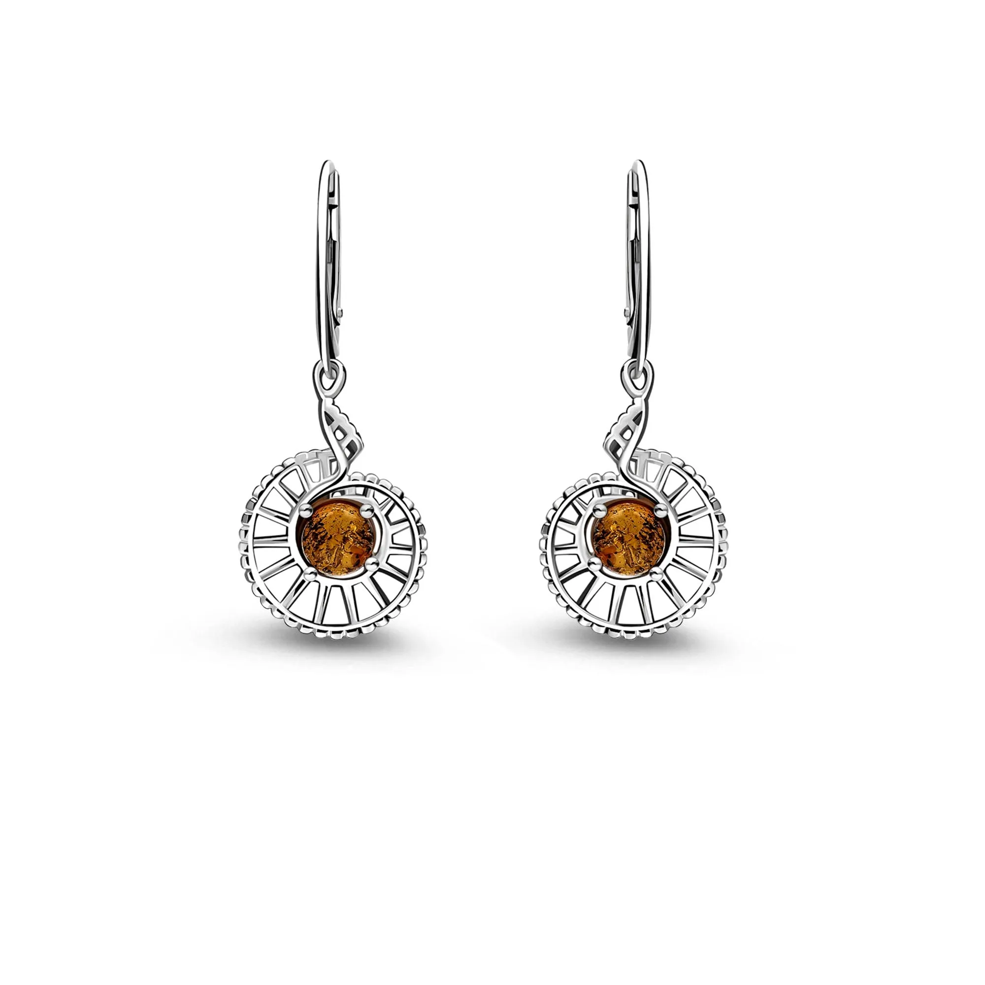 Sterling Silver Amber Ammonite Earrings