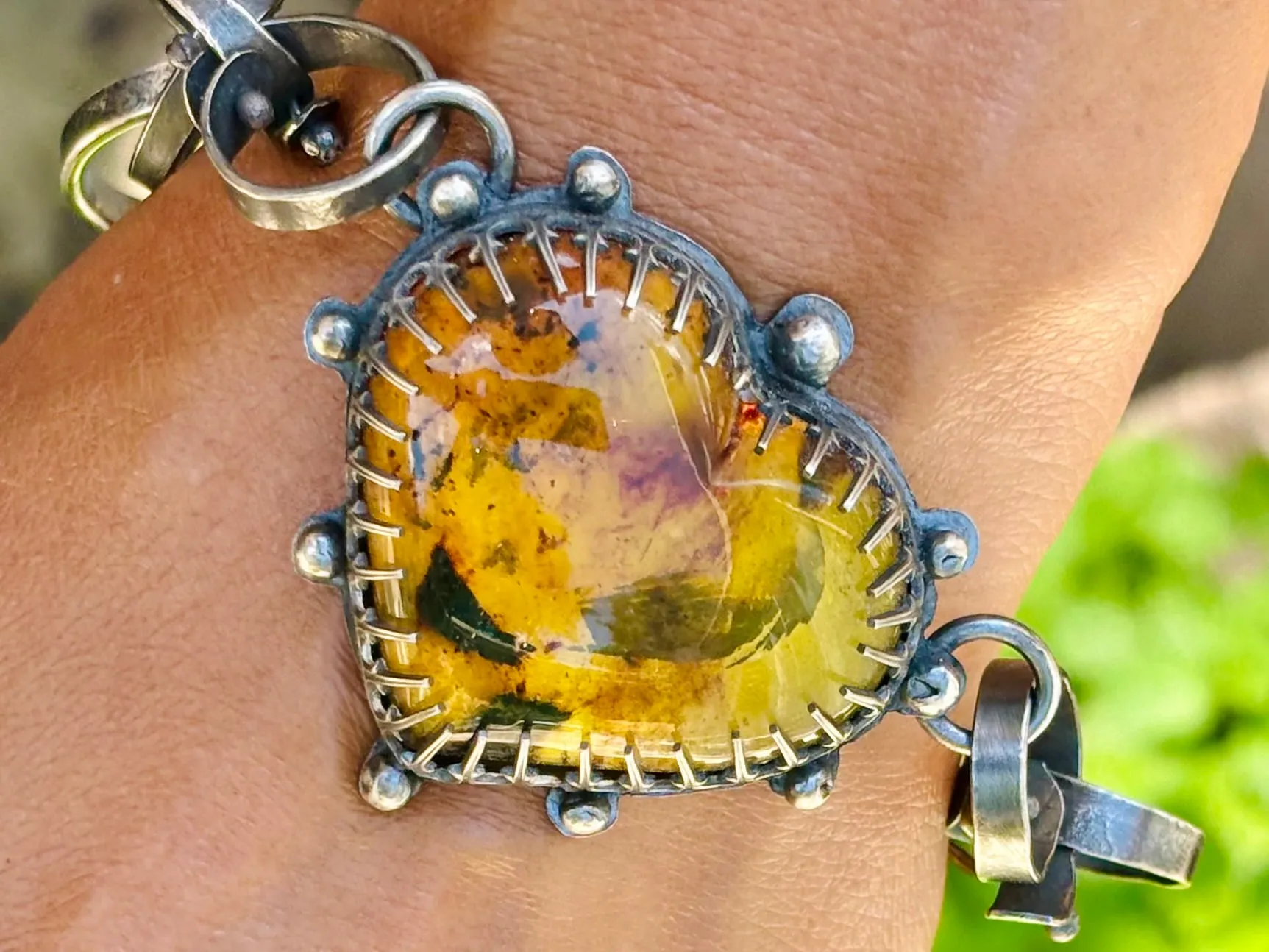 Sterling Silver Amber Heart Bracelet