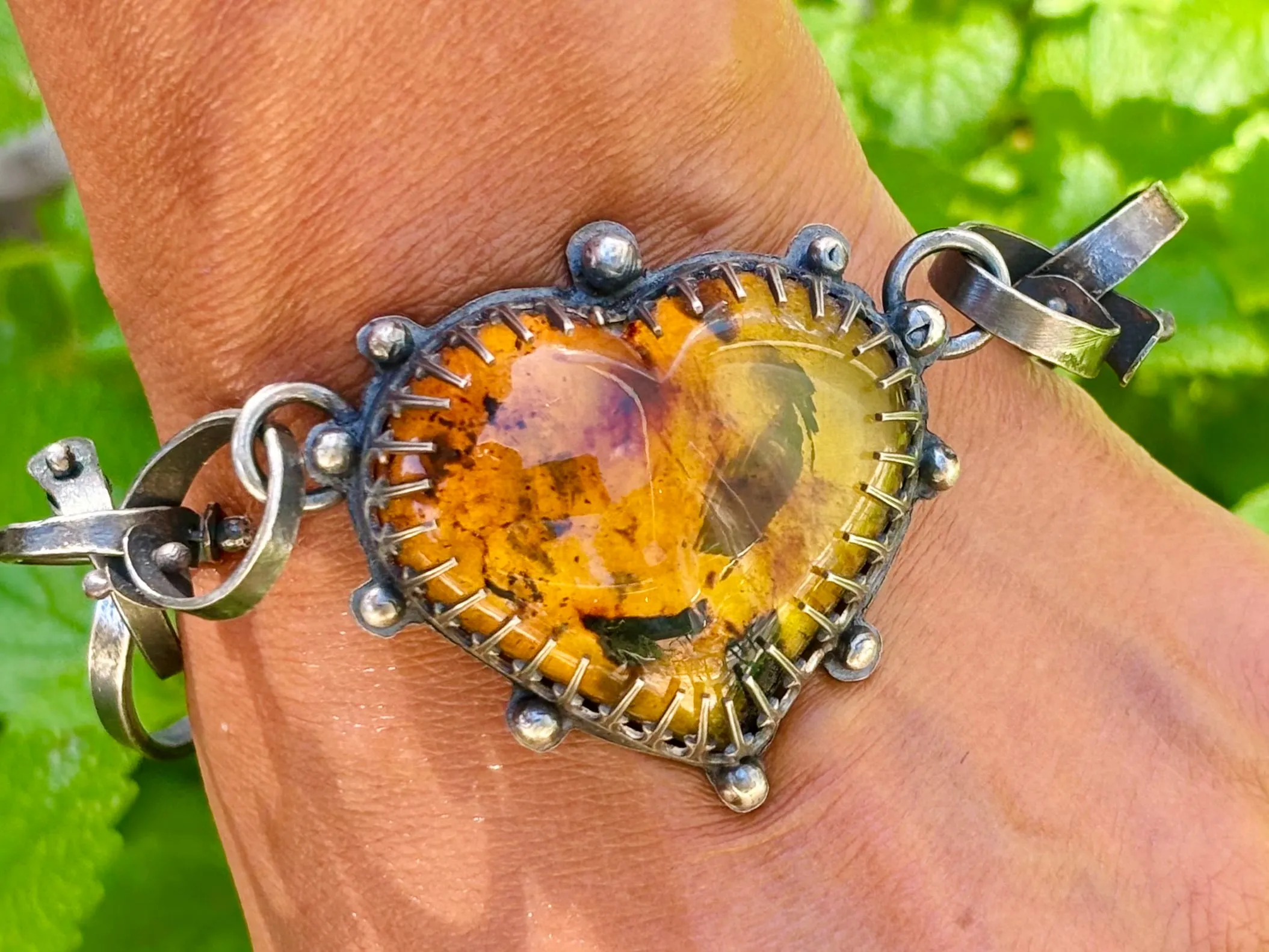 Sterling Silver Amber Heart Bracelet