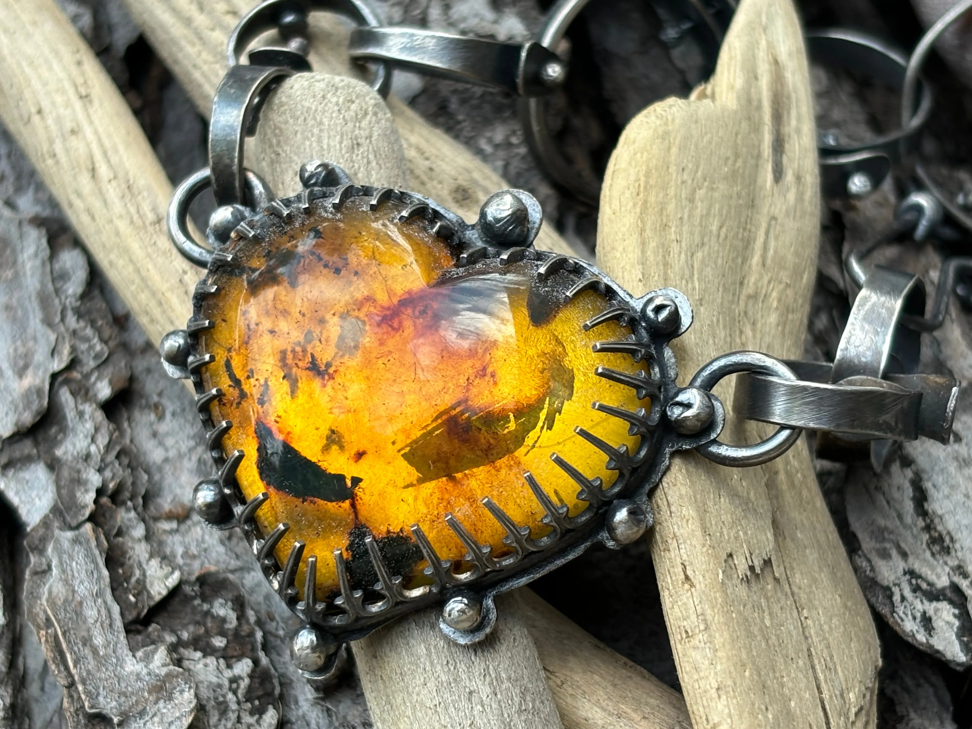 Sterling Silver Amber Heart Bracelet