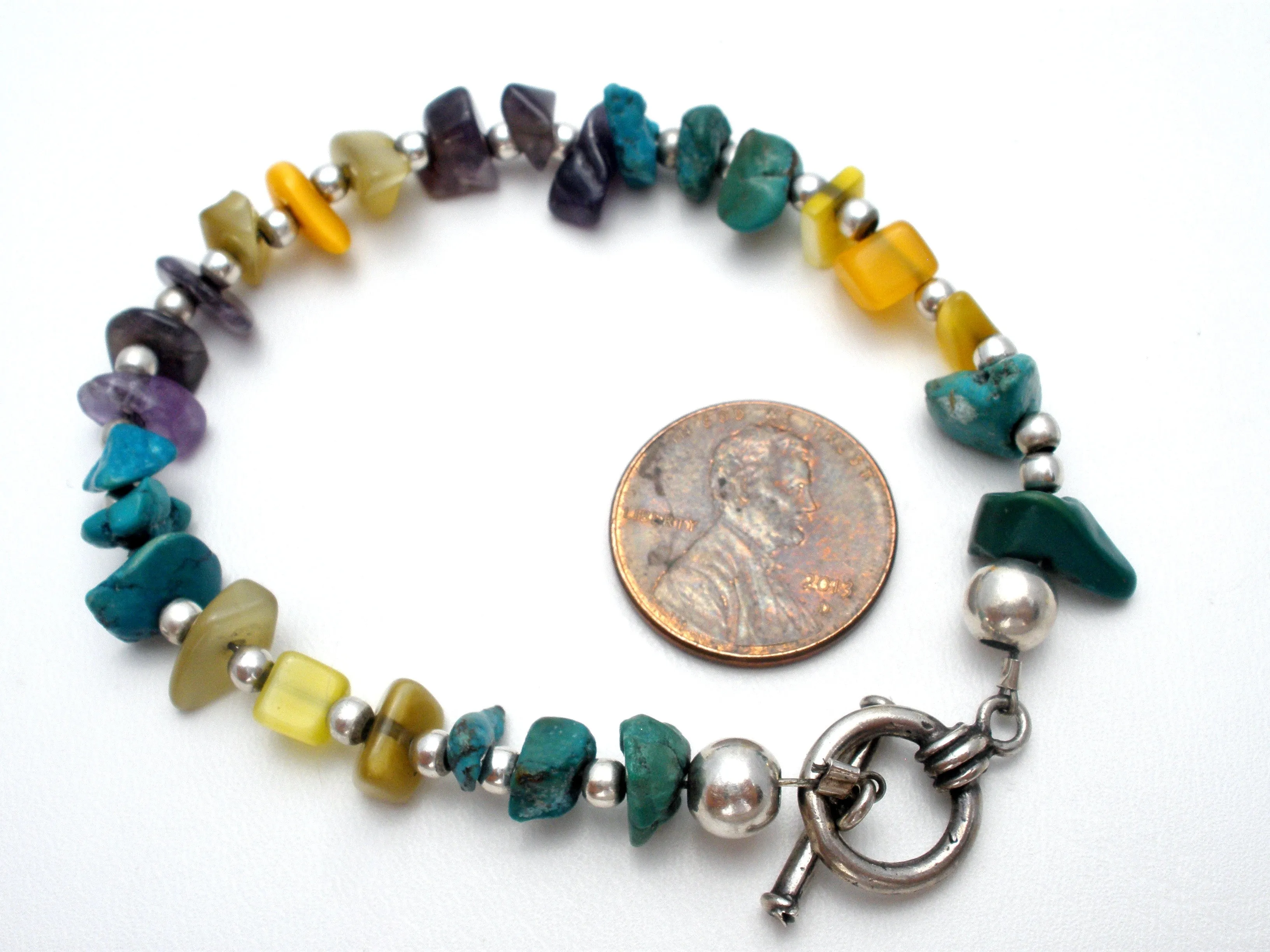 Sterling Silver Nugget Bead Gemstone Bracelet 7.5"