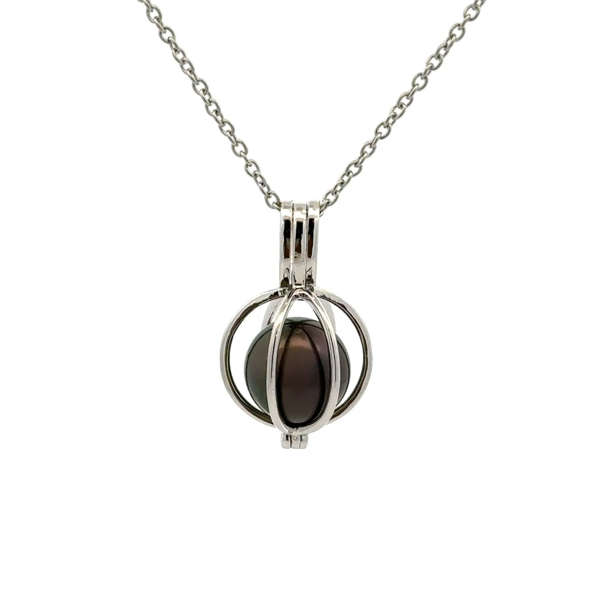 Sterling Silver Tahitian 11-12mm Cultured Pearl Cage Pendant