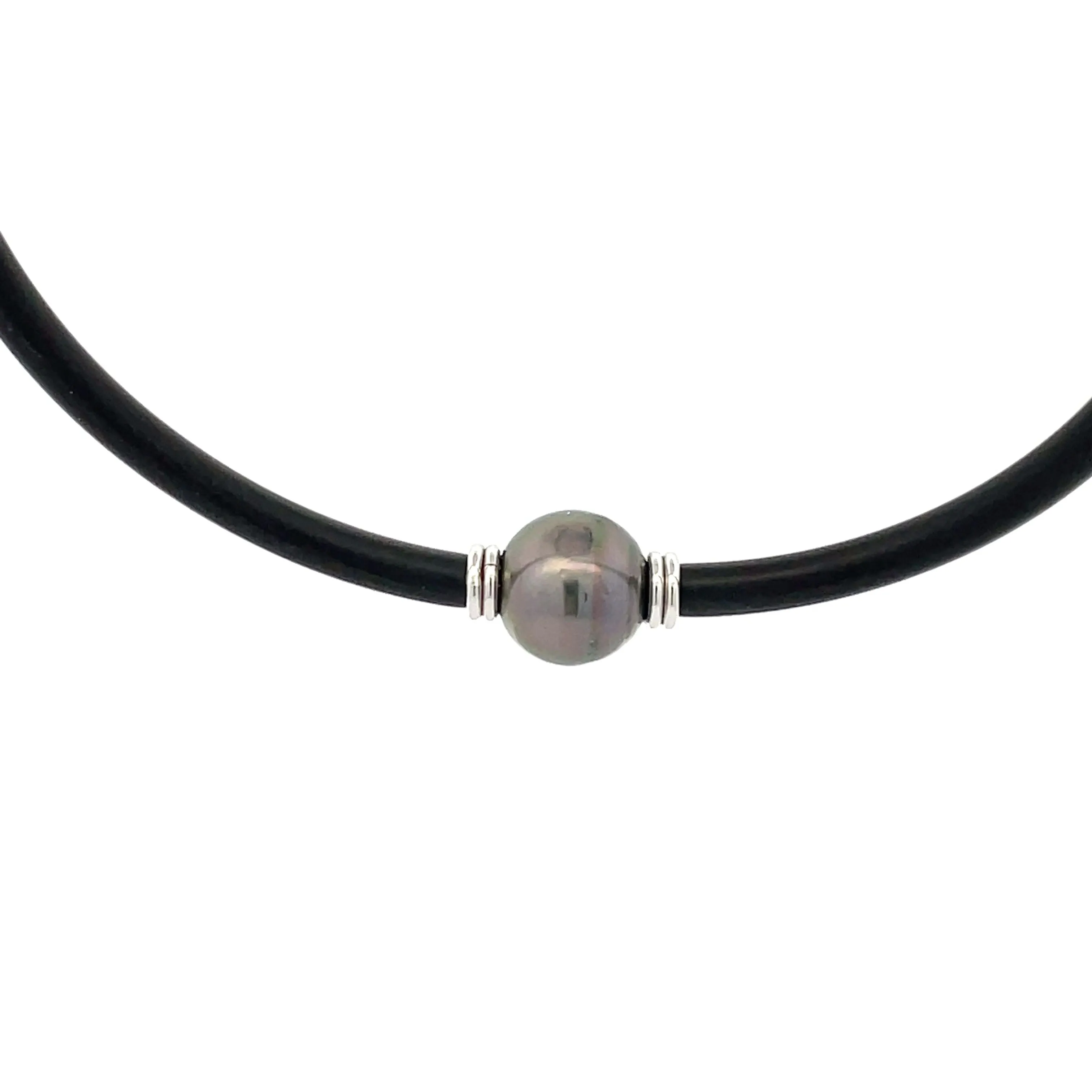 Sterling Silver Tahitian Cultured 11 -12mm Pearl Neoprene Necklace