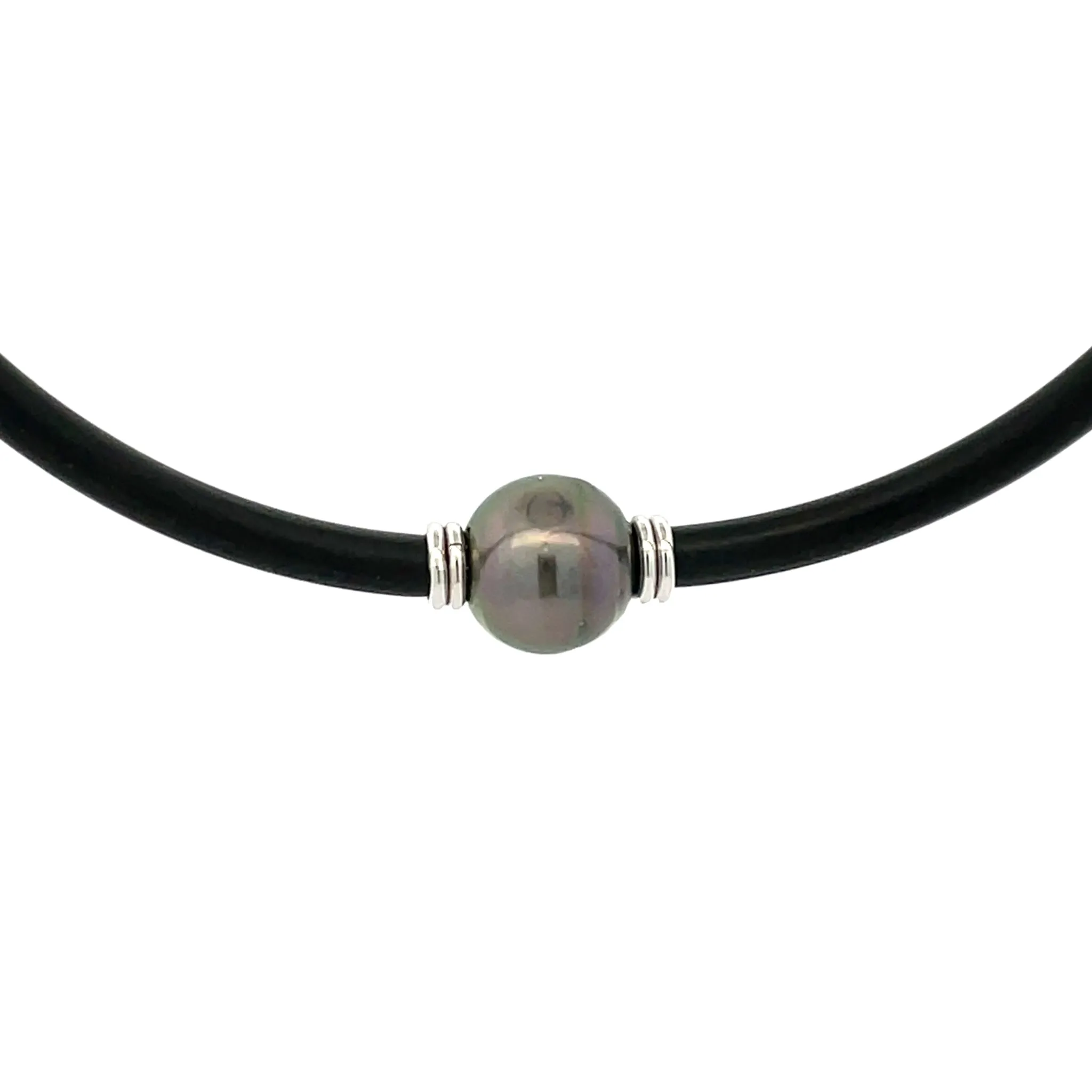 Sterling Silver Tahitian Cultured 11 -12mm Pearl Neoprene Necklace