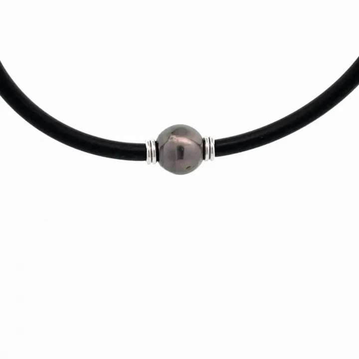 Sterling Silver Tahitian Cultured 11 -12mm Pearl Neoprene Necklace