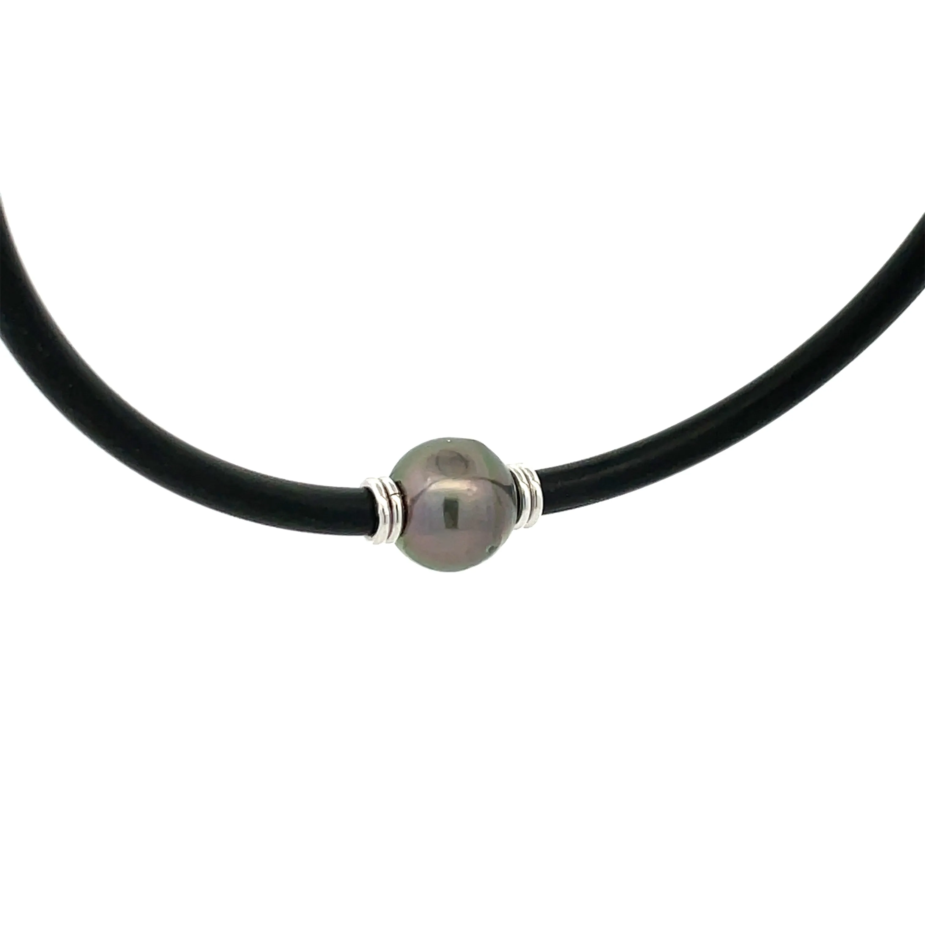 Sterling Silver Tahitian Cultured 11 -12mm Pearl Neoprene Necklace