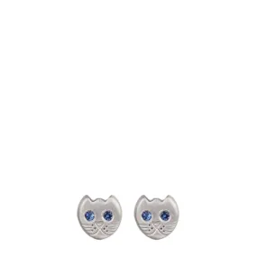 Sterling Silver Tiny Kitten Studs with Sapphire Eyes