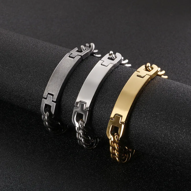 Stylish Men's Titanium Steel Bracelet - Trendy Curved Design from Planderful Collection