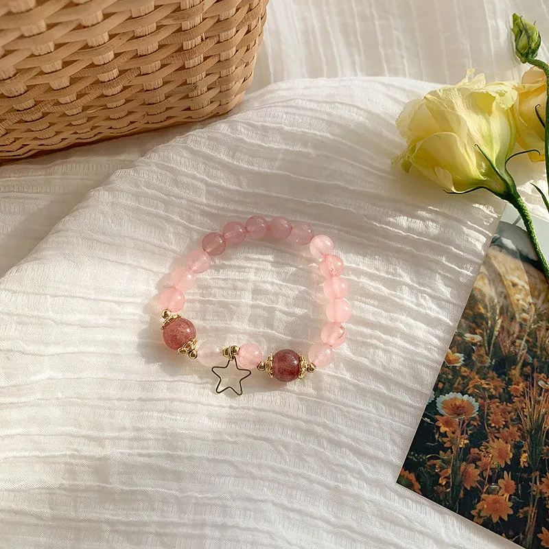 Sweet Blossom Crystal Bracelet - Sterling Silver Strawberry Pink Design for Female Students