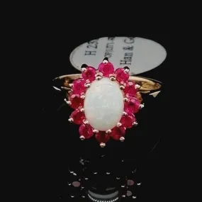 Syn Opal & Ruby 9ct Gold Ring